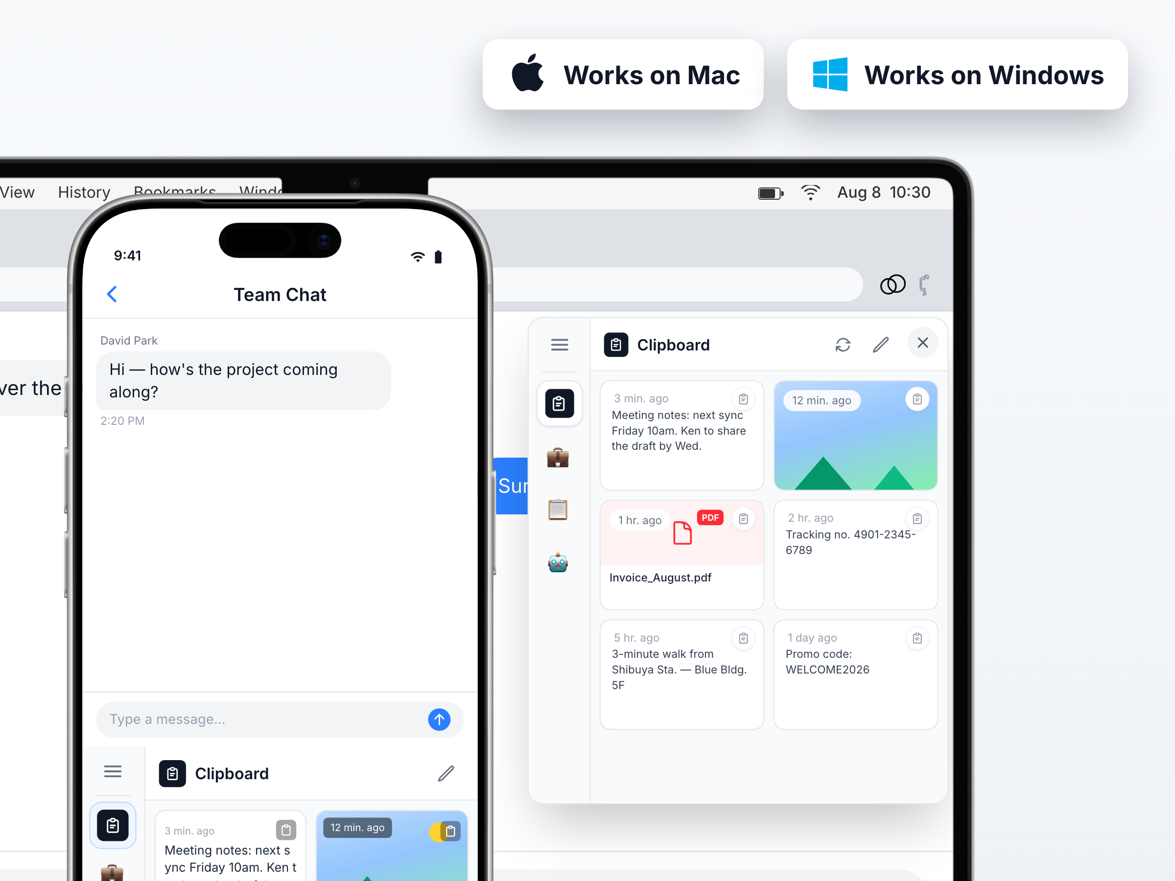 Clipboard history synced between PC and phone